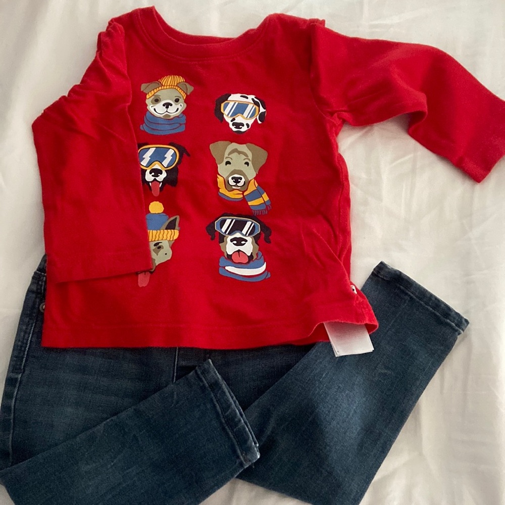 Zara skinny pants 6-9 months and gap red shirt 12-18Months
